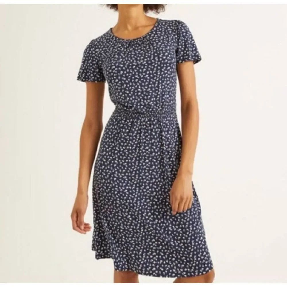 Boden Evangeline Jersey Dress Navy Ditsy Petals sz 8R